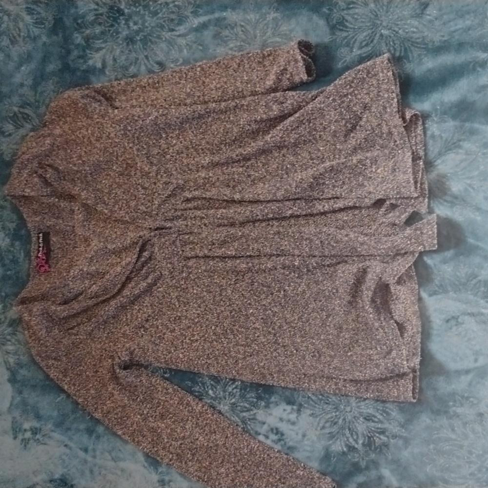 Peck & Peck Heathered Gray Gold Women's Medium Open Front Top Cardigan Layering